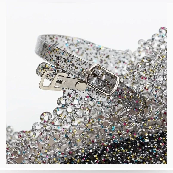 ✨🌈Colourful Glitter on Transparent Black Jelly Wedge (37) - Picture 5 of 9